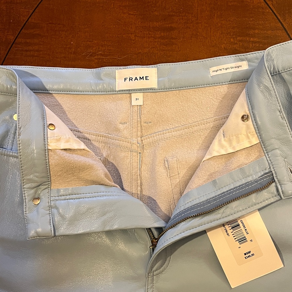 FRAME faux leather Le High N Tight straight-leg pants. Baby blue. Sz 31. NWT - Picture 13 of 15